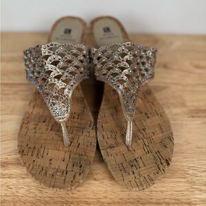 White mountain cork, slip on wedges, Elegant Bejeweled Sandals